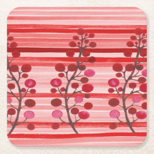 Rote Berries mit Streifen Rechteckiger Pappuntersetzer