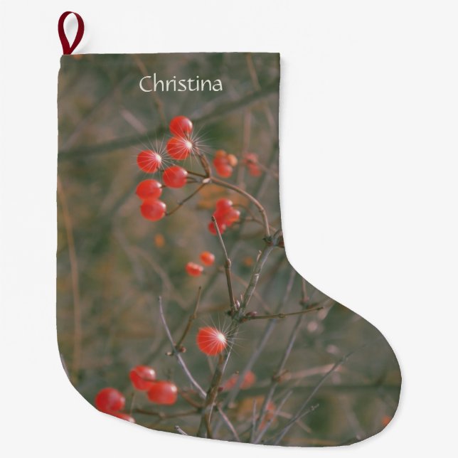 Rote Berries Outdoor Nature Foto Personalisiert Großer Weihnachtsstrumpf (Vorderseite)