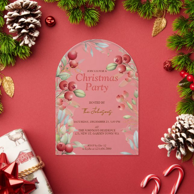Rote Berries und Pine Holiday Acryleinladungen (Insitu (Feiertag))