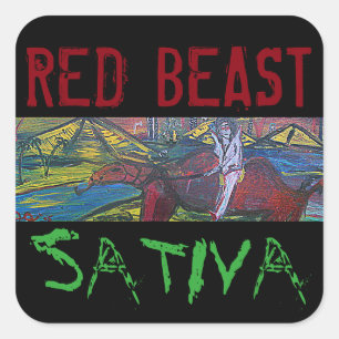 ROTE BESTIE SATIVA QUADRATISCHER AUFKLEBER