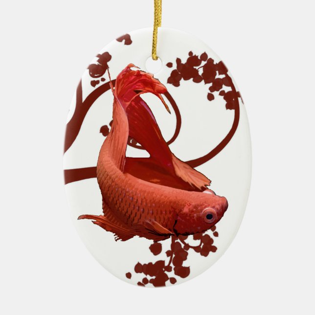 Rote Betta siamesische kämpfende Fische Keramik Ornament (Vorne)