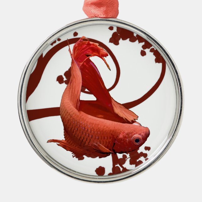 Rote Betta siamesische kämpfende Fische Ornament Aus Metall (Vorne)