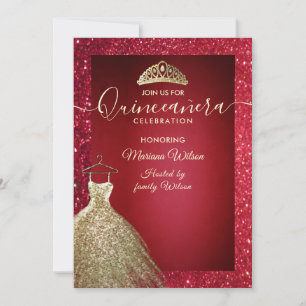 Rote, bezaubernde Gold-Sequenzen kleiden tiara Qui Einladung