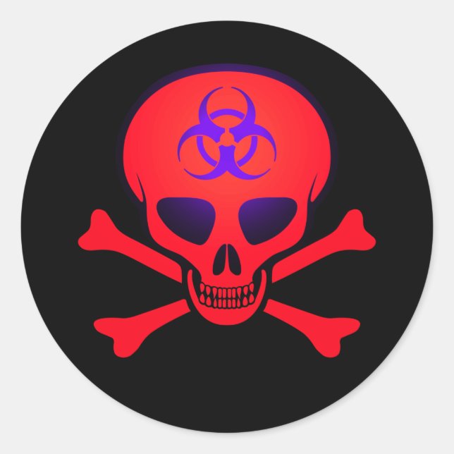 Rote Biogefährdung Skull und Crossbones Sticker (Vorderseite)