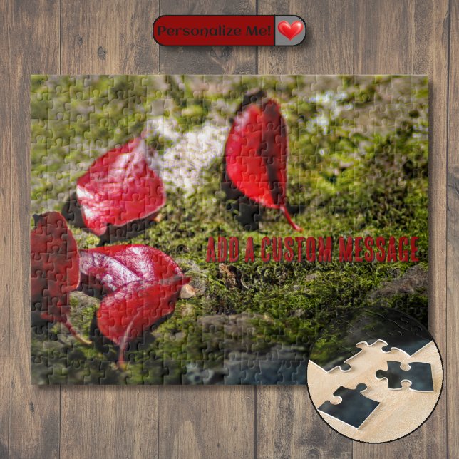 Rote Blätter auf einem Felsen (Red Leaves on a Rock Jigsaw Puzzle)