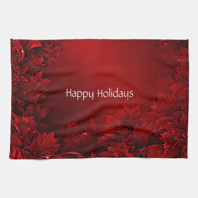 Rote Blätter Floral Holiday Küche Handtuch (Horizontal)