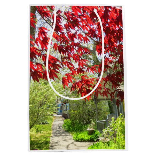 Rote Blätter und Walkway - Martha's Vineyard Mittlere Geschenktüte (Vorderseite)