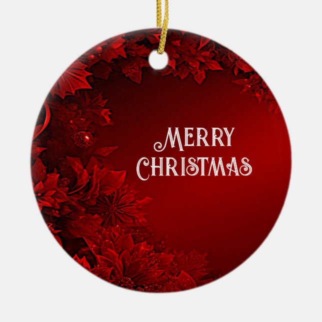 Rote Blätter Weihnachtsfeiertage Keramik Ornament (Vorne)