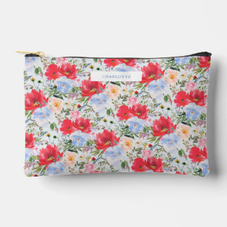 Rote Blaue Aquarell-Blumen Zubehörtasche
