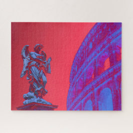 Rote, blaue digitale Kunst des Kolosseums und Stat