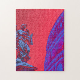 Rote, blaue digitale Kunst des Kolosseums und Stat