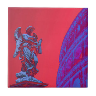 Rote, blaue digitale Kunst des Kolosseums und Stat Fliese