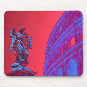 Rote, blaue digitale Kunst des Kolosseums und Stat Mousepad
