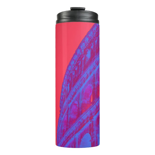 Rote, blaue digitale Kunst des Kolosseums und Stat Thermosbecher (Vorderseite)