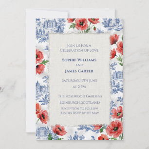 Rote Blaue Florale Hochzeit Einladung