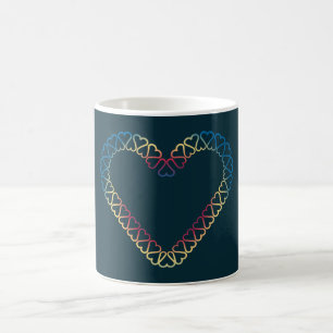 rote blaue gelbe Herzen auf Tasse