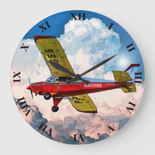 Rote blaue gelbe persönliche Flugzeuge mit Ihrem Große Wanduhr