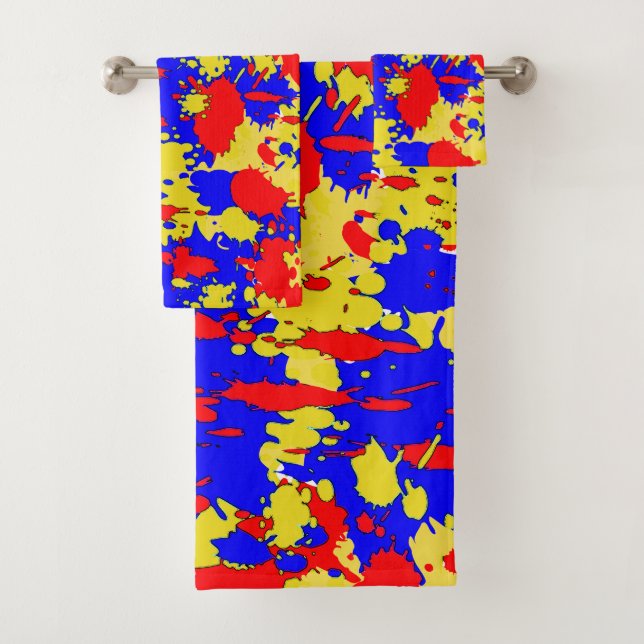 Rote blaue gelbe Spritzer-abstraktes Bad-Tuch-Set Badhandtuch Set (Insitu)