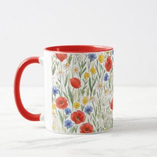 Rote Blaue Gelbe Wildblumen Floralien Botanik Tasse