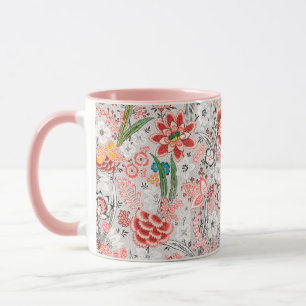 ROTE BLAUE GELBE WILDBLUMEN TULPEN, BLÄTTER BLUMEN TASSE