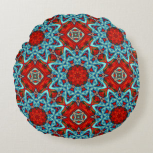 Rote Blaue Geometrische Sterne Rundes Kissen