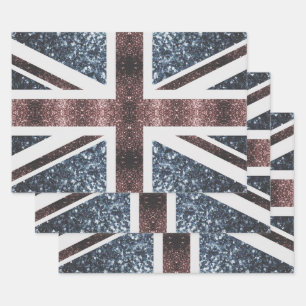 Rote blaue Glitzern unter der Flagge Rustikales UK Geschenkpapier Set