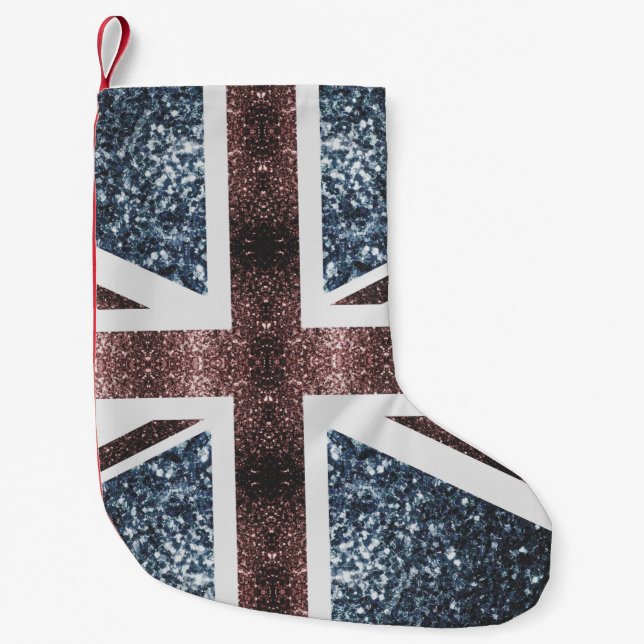 Rote blaue Glitzern unter der Flagge Rustikales UK Kleiner Weihnachtsstrumpf (Vorderseite)
