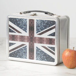 Rote blaue Glitzern unter der Flagge Rustikales UK Metall Brotdose