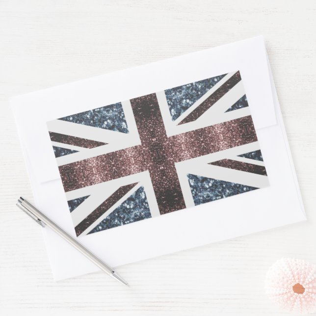 Rote blaue Glitzern unter der Flagge Rustikales UK Rechteckiger Aufkleber (Umschlag)