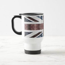 Rote blaue Glitzern unter der Flagge Rustikales UK Reisebecher