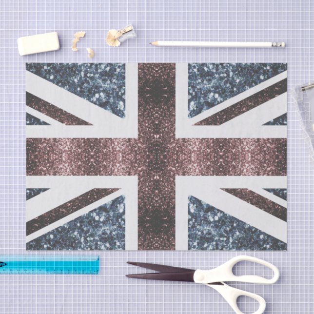 Rote blaue Glitzern unter der Flagge Rustikales UK Seidenpapier (Handwerk)