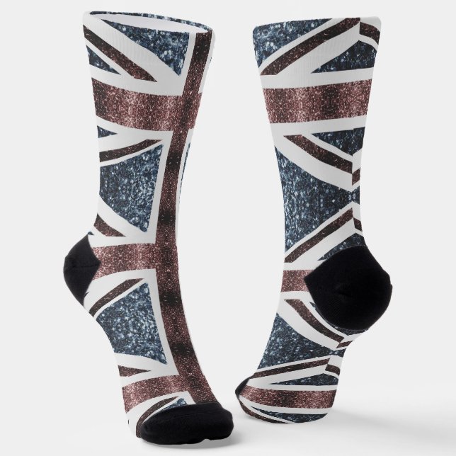 Rote blaue Glitzern unter der Flagge Rustikales UK Socken (Gewinkelt)