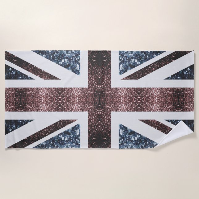 Rote blaue Glitzern unter der Flagge Rustikales UK Strandtuch (Vorderseite)