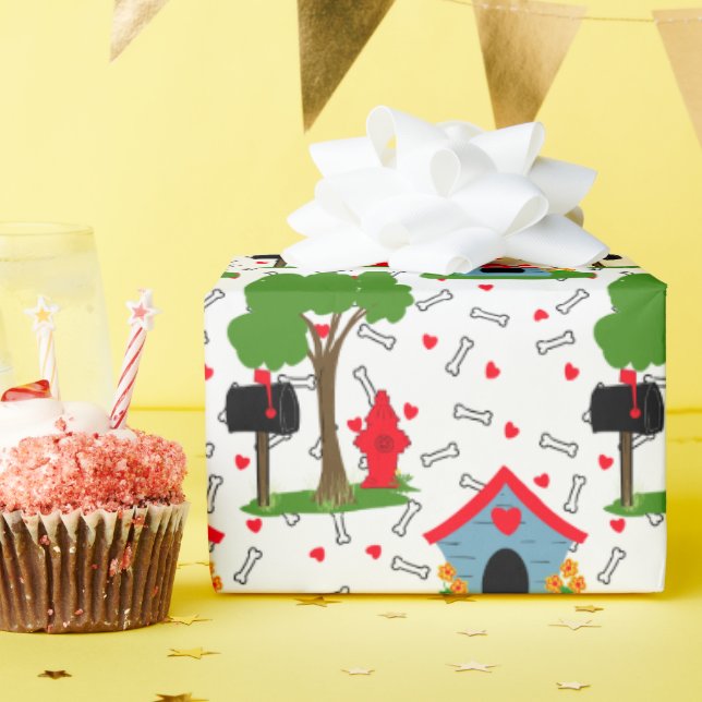 Rote blaue grüne Hundehaus Knochen  Geschenkpapier (Geburtstagsparty)