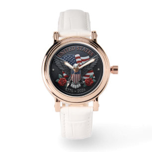 Rote & Blaue Metallstruktur USA Semiquincentennial Armbanduhr