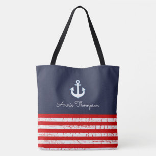 Rote & blaue Navy-Tasche mit Namen & Ankern Tasche