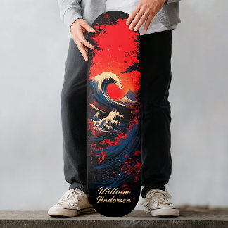 Rote Blaue Schwarze Meerwelle Skateboard