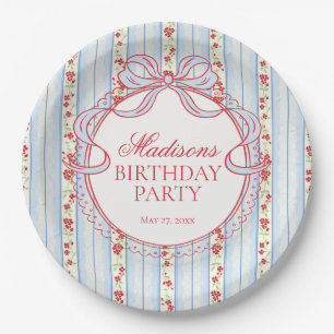 Rote & Blaue Vintage-Fancy-Floral-Geburtstagsfeier Pappteller