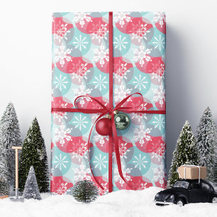 Rote Blaue Weihnachts-Schneeflocken Geschenkpapier