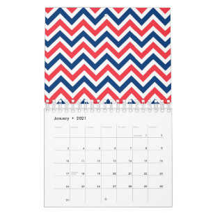 Rote Blaue Weiße Zickzacklinien Geometrischer Base Kalender