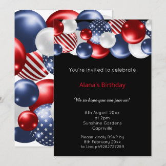 ROTE BLAUE WHUE BLACK PATRIOTIC BALLOON INVITATION EINLADUNG