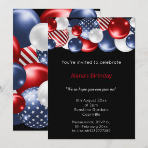 ROTE BLUE BLACK PATRIOTIC BALLOON INVITATION EINLADUNG