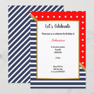 ROTE BLUE GOLD STARS & STRIPES GEBURTSTAG EINLADUNG