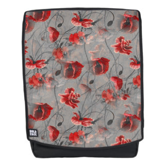 Rote Blume auf Dunkelgrau, Rote Pfeffer Blumendruc Rucksack