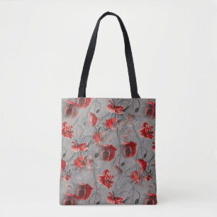 Rote Blume auf Dunkelgrau, Rote Pfeffer Blumendruc Tasche