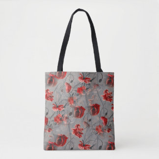 Rote Blume auf Dunkelgrau, Rote Pfeffer Blumendruc Tasche