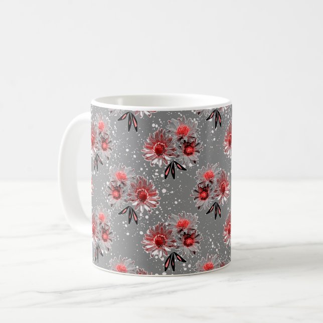 Rote Blume auf grau Kaffeetasse (Vorderseite Links)