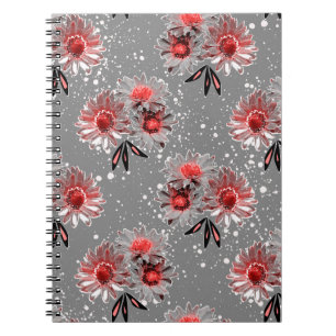 Rote Blume auf grau Notizblock