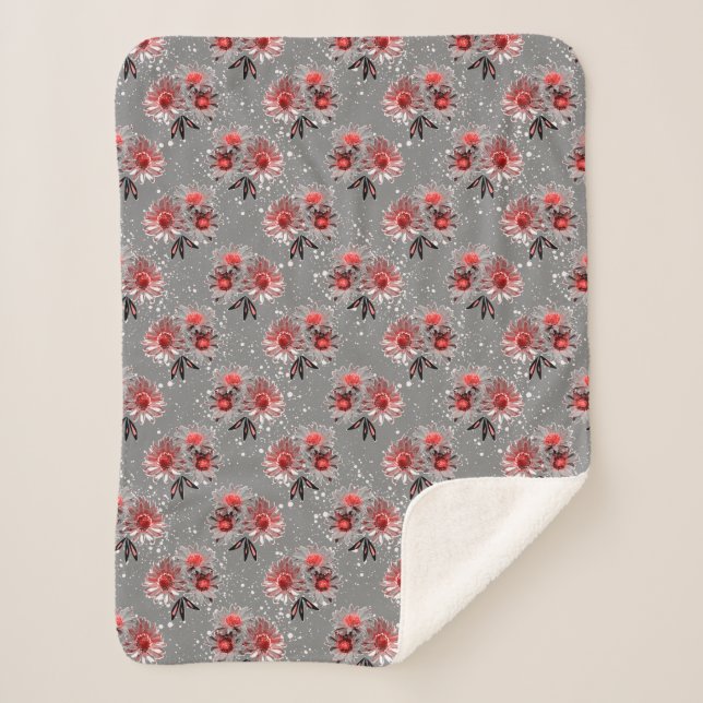 Rote Blume auf grau Sherpadecke (Vorderseite)