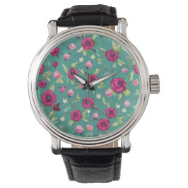 Rote Blume auf grünem Hintergrund Armbanduhr